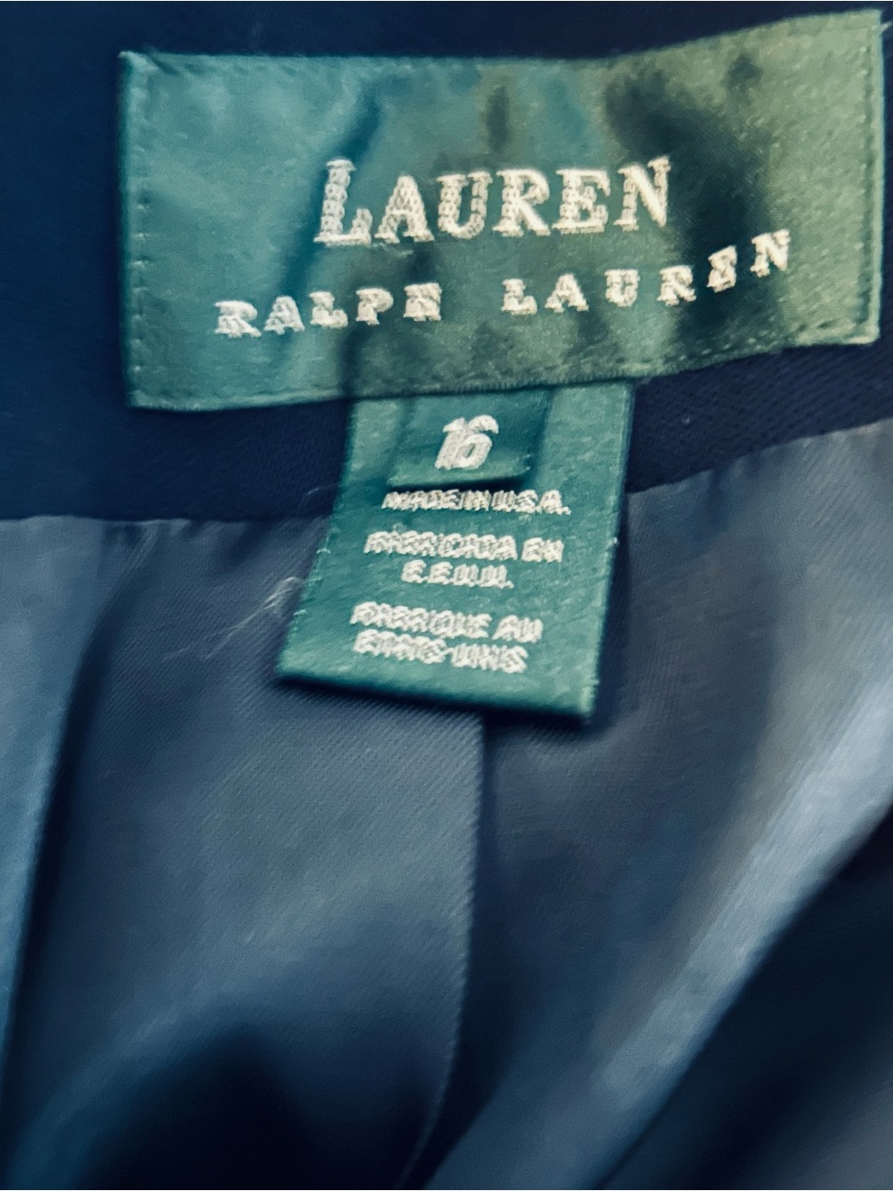 Vintage Wool RALPH LAUREN Navy Blue Blazer Crest Gold Buttons Designer Plus 16 - Picture 12 of 13